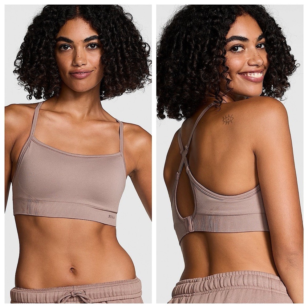 Victoria's Secret Pink Seamless Air Sports Bra‎ Sz XL Mauve Wireless Cross Back